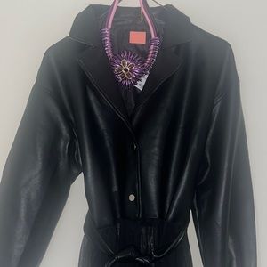 Faux leather jacket with lower bottom shear jacket with belt